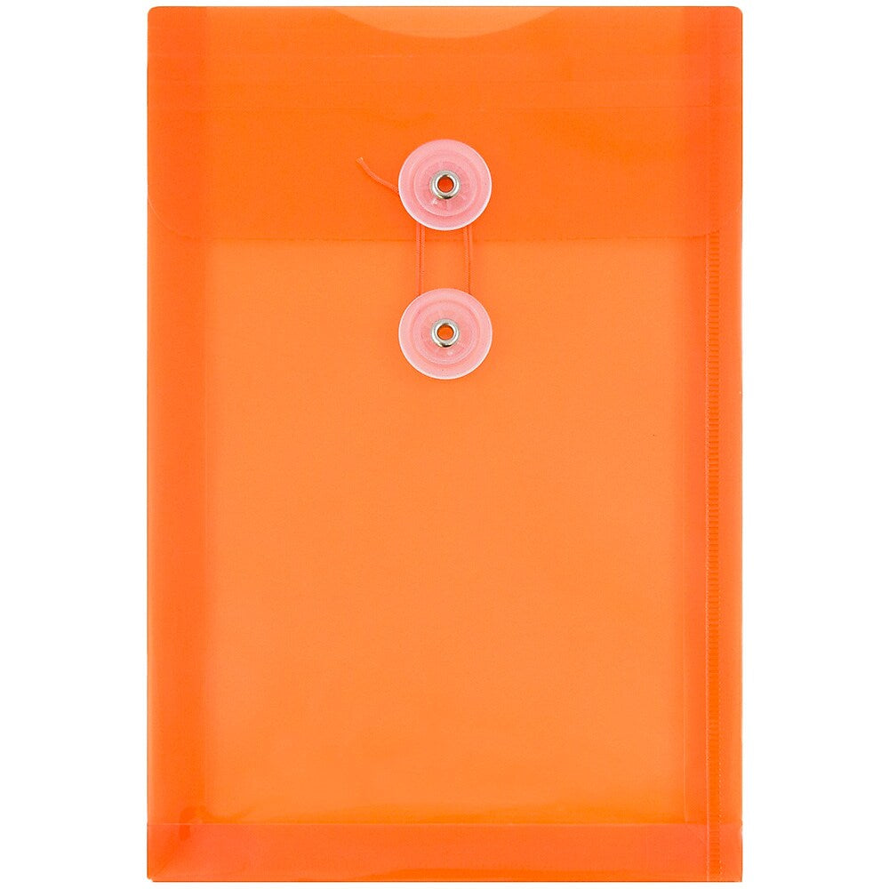 JAM Paper Plastic Filing Envelope with Button & String Closure, Bright Orange, 12/Pack (472B1OR)
