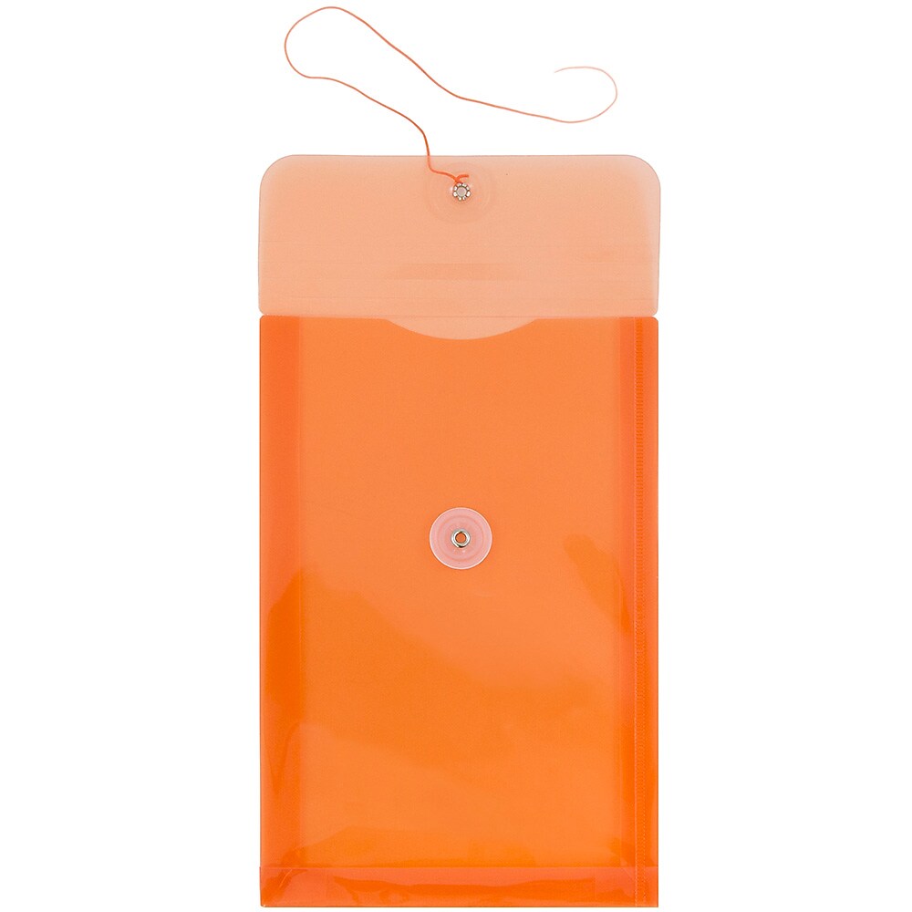JAM Paper Plastic Filing Envelope with Button & String Closure, Bright Orange, 120/Box (472B1ORB)