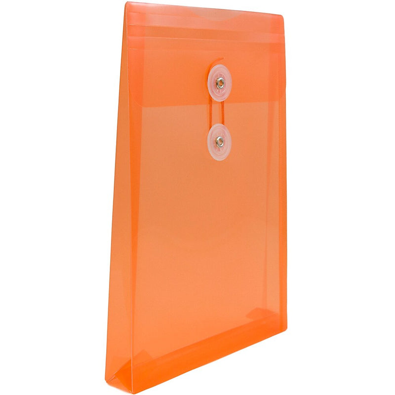 JAM Paper Plastic Filing Envelope with Button & String Closure, Bright Orange, 120/Box (472B1ORB)