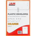 JAM Paper Plastic Filing Envelope with Button & String Closure, Bright Orange, 12/Pack (472B1OR)