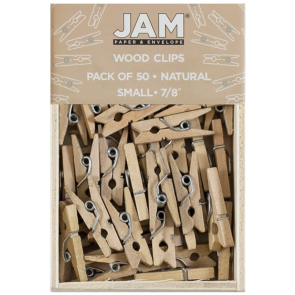 JAM Paper Wood Clip Small Wood Clothespins, Natural Brown, 2 Packs of 50 (3230717359A)