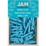JAM Paper® Wood Clip Clothespins, Small 7/8 Inch, Blue Clothes Pins, 2 Packs of 50 (2230717361A)