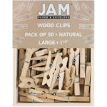 JAM Paper® Wood Clip Clothespins, Medium 1 1/8 Inch, Natural Brown Clothes Pins, 2 Packs of 50 (2230719108A)