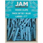JAM Paper® Wood Clip Clothespins, Medium 1 1/8 Inch, Blue Clothes Pins, 2 Packs of 50 (230726776A)