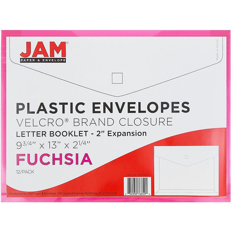 JAM Paper Standard Plastic Document File, Letter, Fuchsia Pink, 12/Pack (218V2FU)