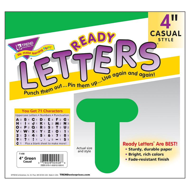 Trend Enterprises Ready Letters, Green, 72/Pack (T-458)