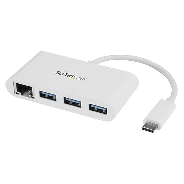 StarTech.com® USB 3.0 Type-C to USB 3.0 Type-A/RJ-45 Male/Female Hub, 0.46', White (HB30C3A1GEA)