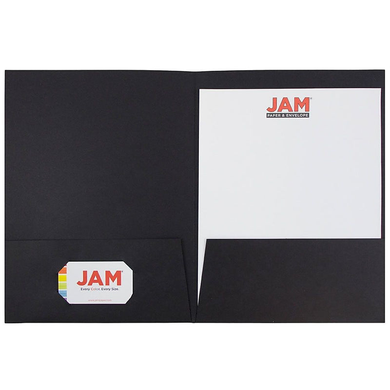 JAM Paper 2-Pocket Textured Linen Business Folders, Black, 25/Pack (386LBLA)