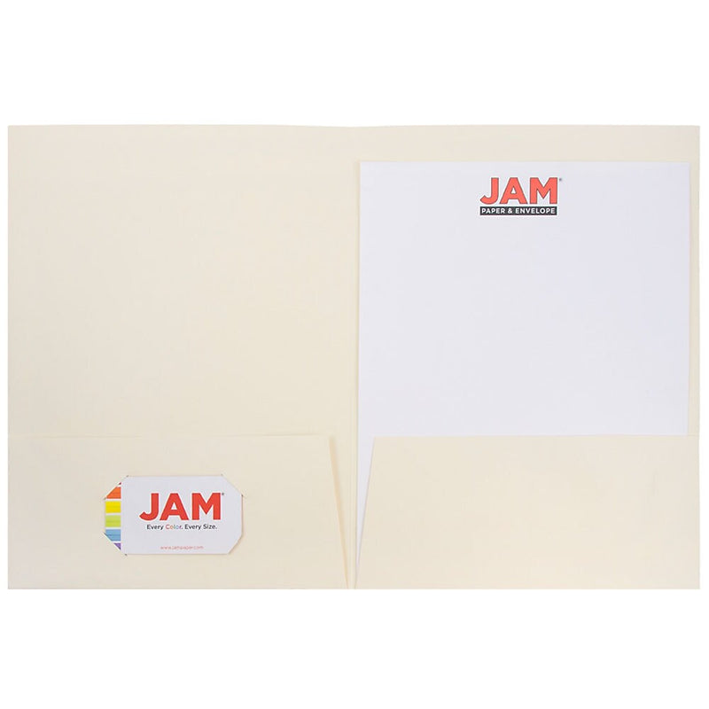 JAM Paper 2-Pocket Textured Linen Business Folders, Ivory, 25/Pack (386LIVA)