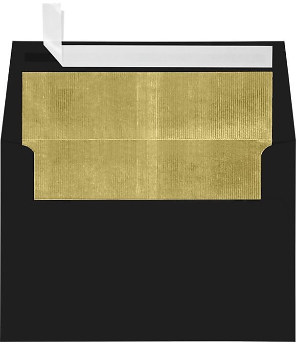 LUX A4 Foil Lined Invitation Envelopes (4 1/4 x 6 1/4) 50/Box, Black w/Gold LUX Lining (FLBK4872-04-50)