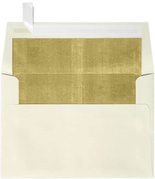 LUX A4 Foil Lined Invitation Envelopes (4 1/4 x 6 1/4) 50/Box, Natural w/Gold LUX Lining (FLNT4872-04-50)