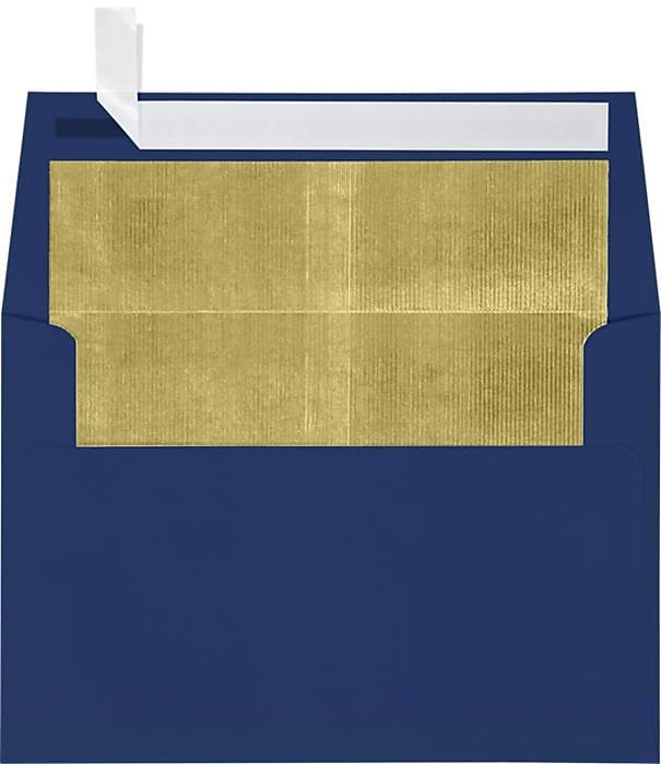 LUX A4 Foil Lined Invitation Envelopes (4 1/4 x 6 1/4) 50/Box, Navy w/Gold LUX Lining (FLNV4872-04-50)