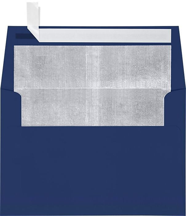 LUX A4 Foil Lined Invitation Envelopes (4 1/4 x 6 1/4) 50/Box, Navy w/Silver LUX Lining (FLNV4872-03-50)