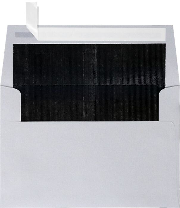 LUX A4 Foil Lined Invitation Envelopes (4 1/4 x 6 1/4) 50/Box, Silver w/Black LUX Lining (FLSL4872-02-50)