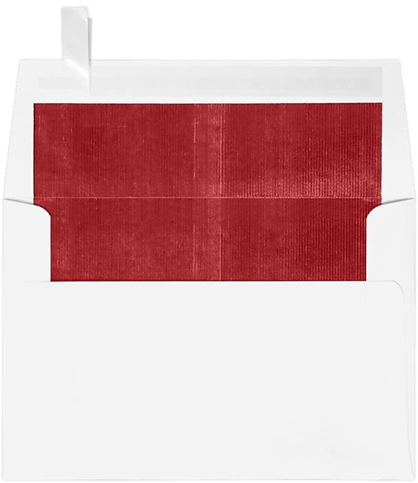 LUX A4 Foil Lined Invitation Envelopes (4 1/4 x 6 1/4) 50/Box, White w/Red LUX Lining (FLWH4872-01-50)