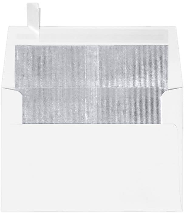 LUX A4 Foil Lined Invitation Envelopes (4 1/4 x 6 1/4) 50/Box, White w/Silver LUX Lining (FLWH4872-03-50)