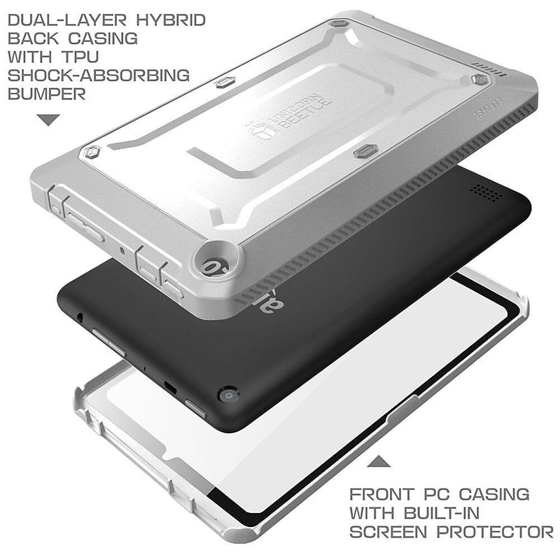 SUPCASECase Unicorn Beetle Pro Series Rugged Case with Screen Protector for Amazon Fire 7 5th Gen, White (S-FIRE7-UBP-WH)