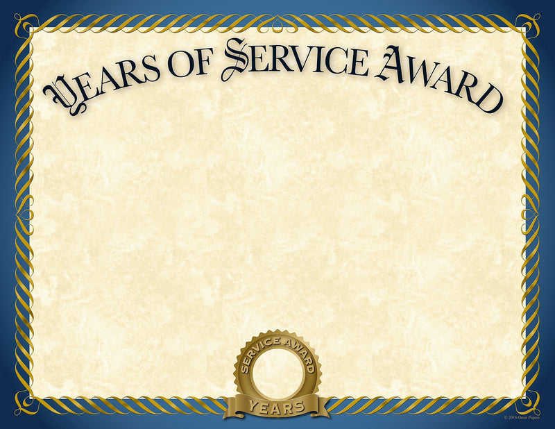 Great Papers Years of Service Certificates, 8.5" x 11", 20/Pack (2015113)