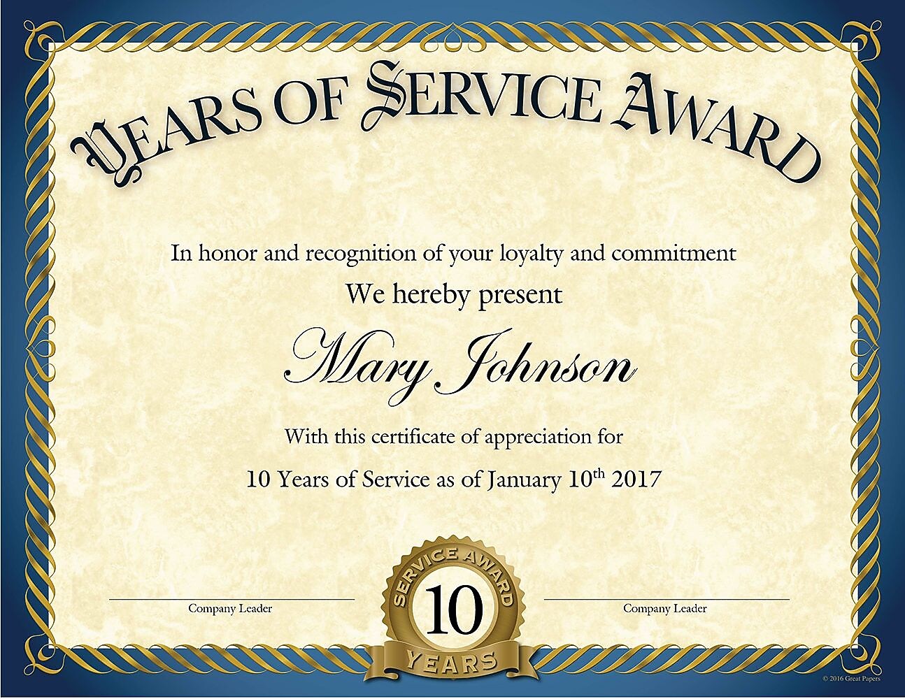 Great Papers Years of Service Certificates, 8.5" x 11", 20/Pack (2015113)