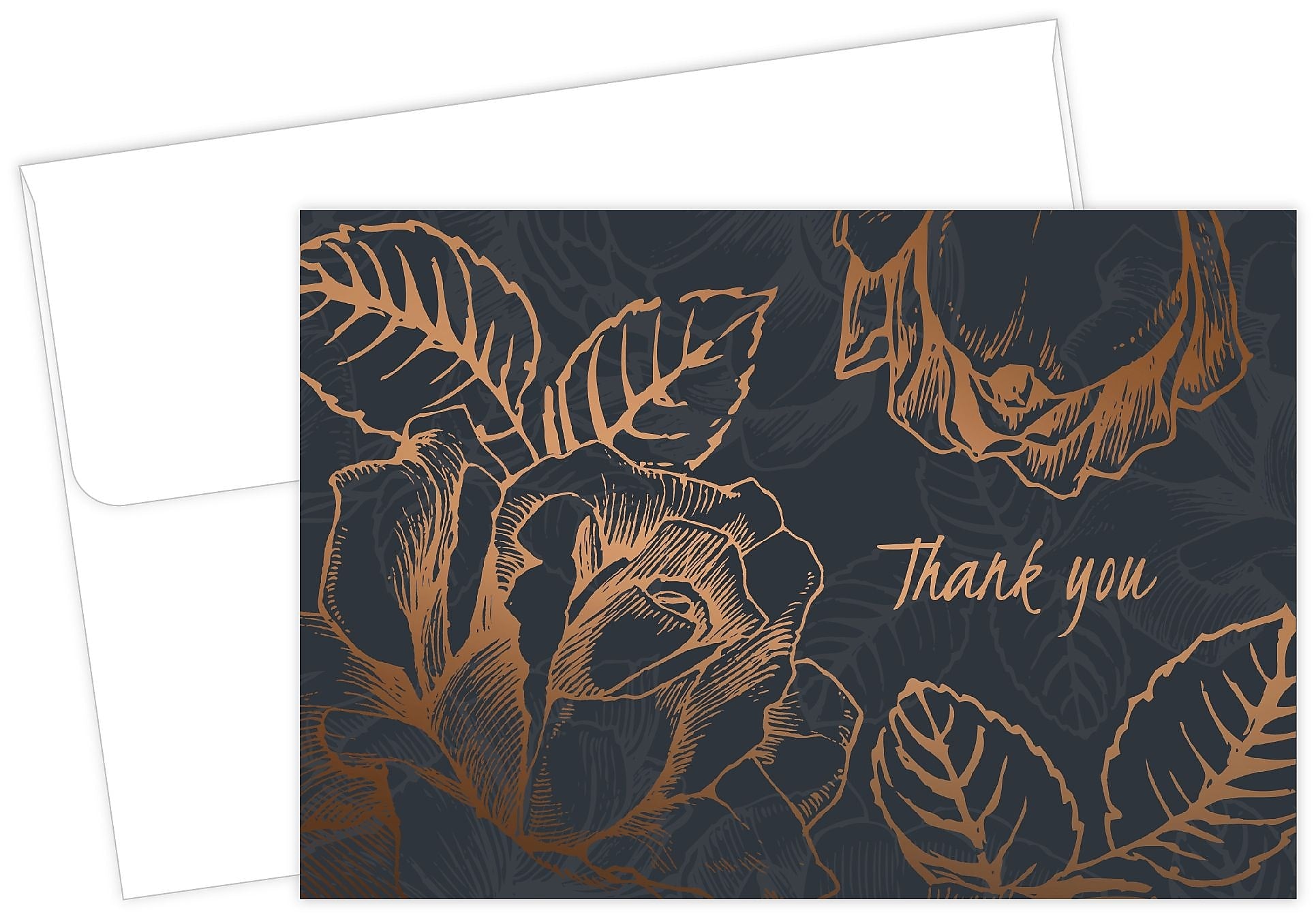 Great Papers Copper Flower Matte Personal Thank You Notecards, Copper/Black, 50/Pack (2015126)