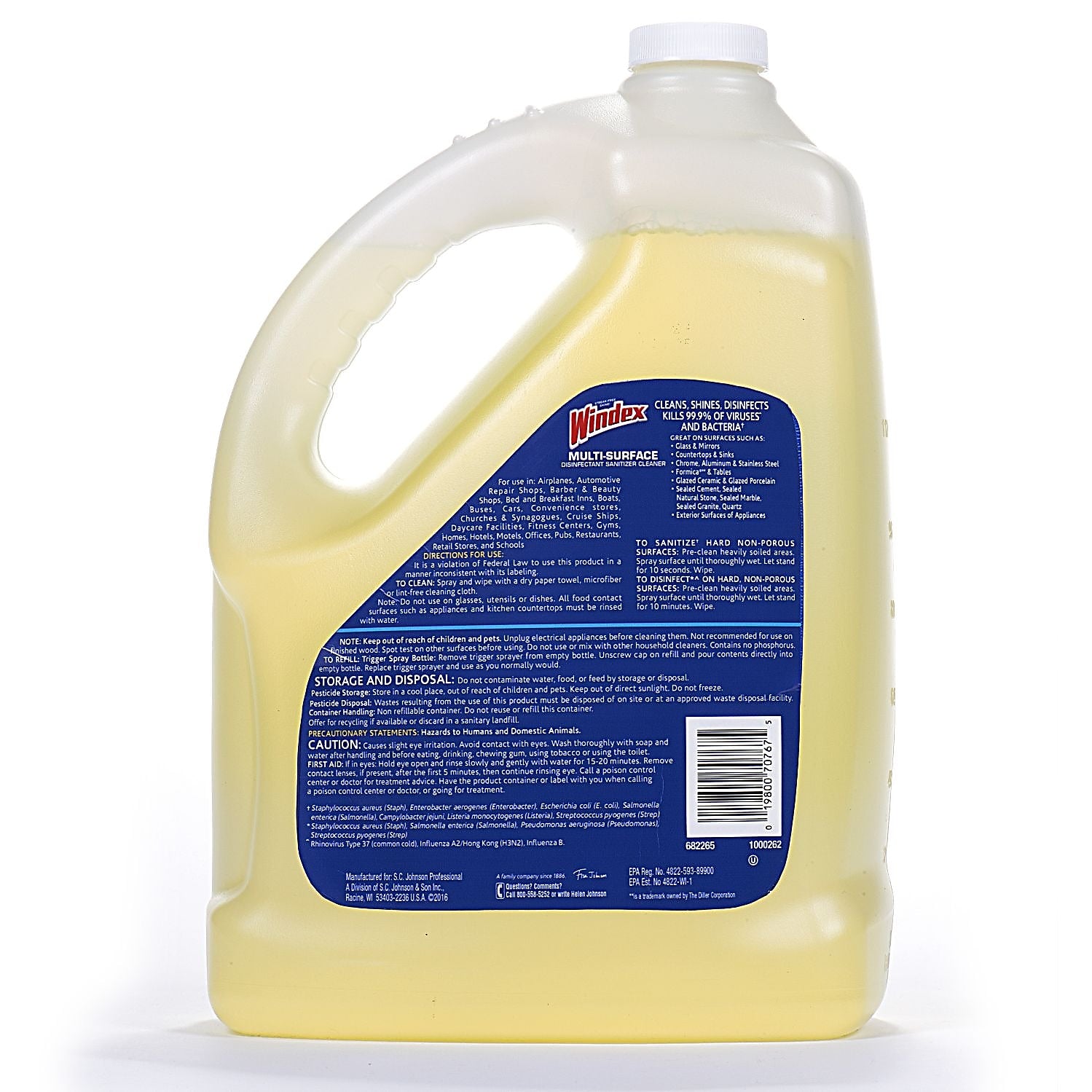 Windex Multi-Surface Disinfectant Sanitizer Cleaner Refill, 1 Gallon, 4/Carton (SJN682265)