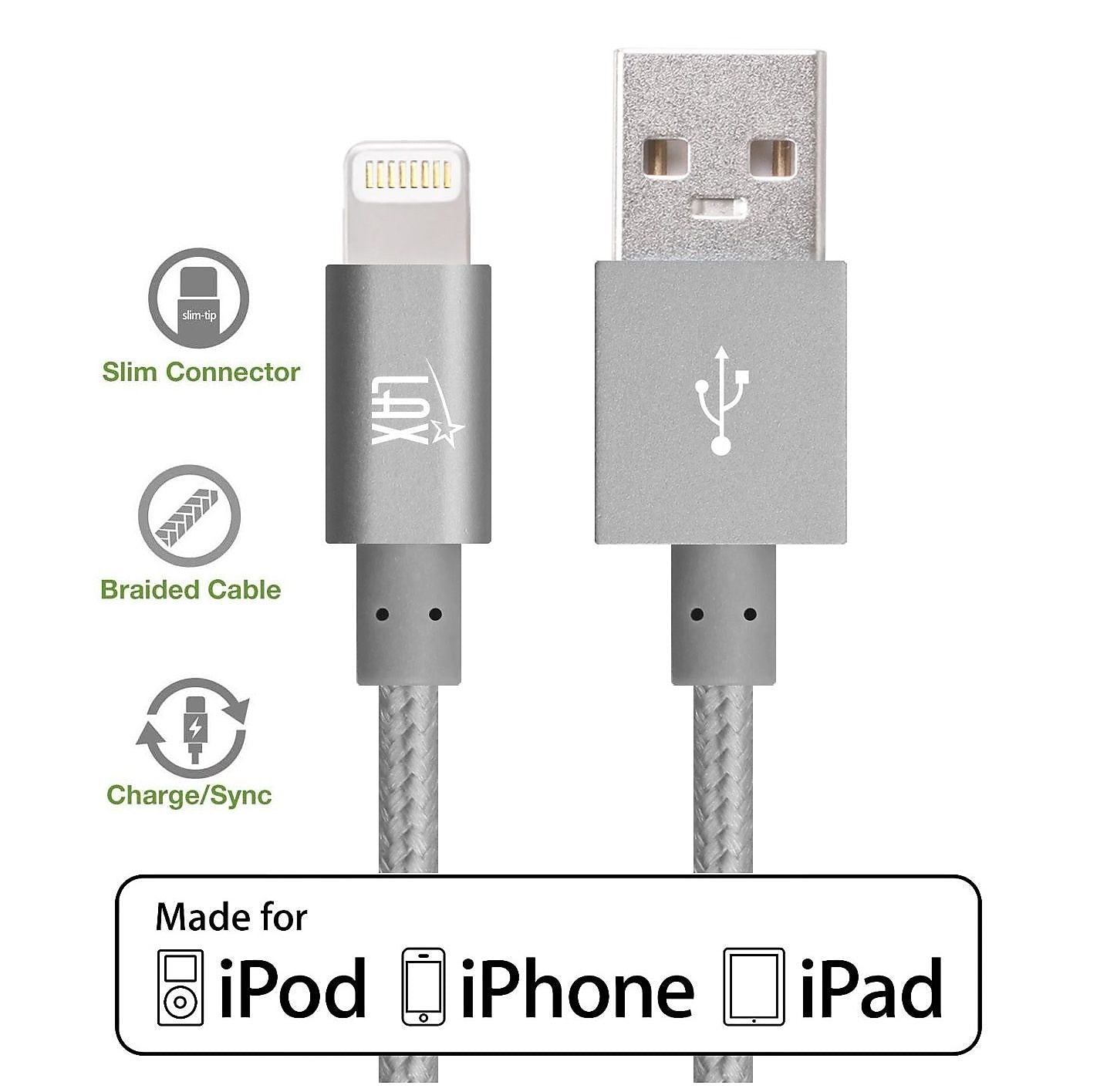 Lax Gadgets Lightning USB Cable for iPhone/iPad/iPod Touch, Space Gray (lghtcblMFi4ft-gry)