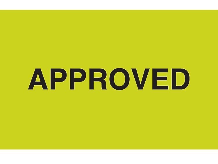 Decker Tape "Approved" Label, 3" x 5", 500/Roll (DL3203)