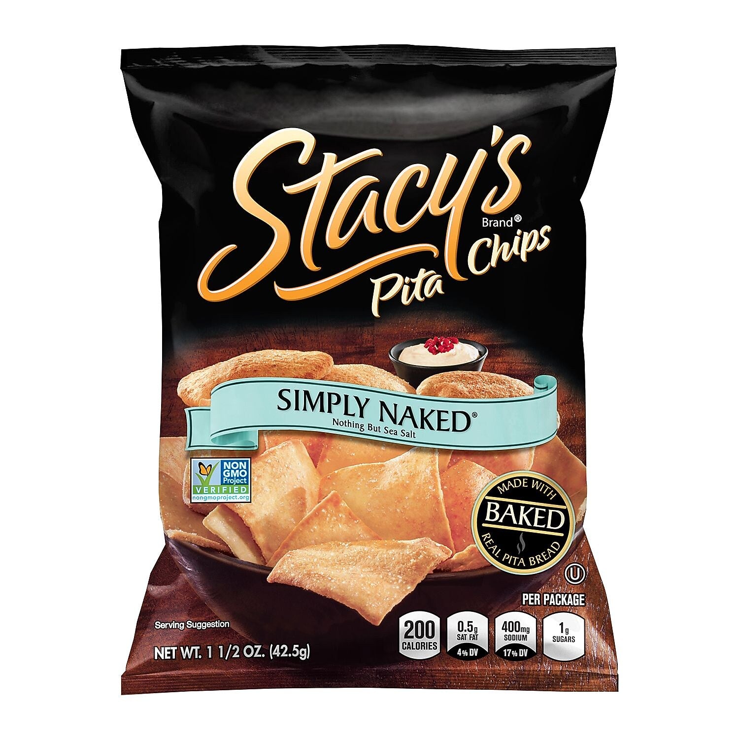 Stacy's Simply Naked Pita Chips, 1.5 oz., 24 Bags/Pack (295-00039)