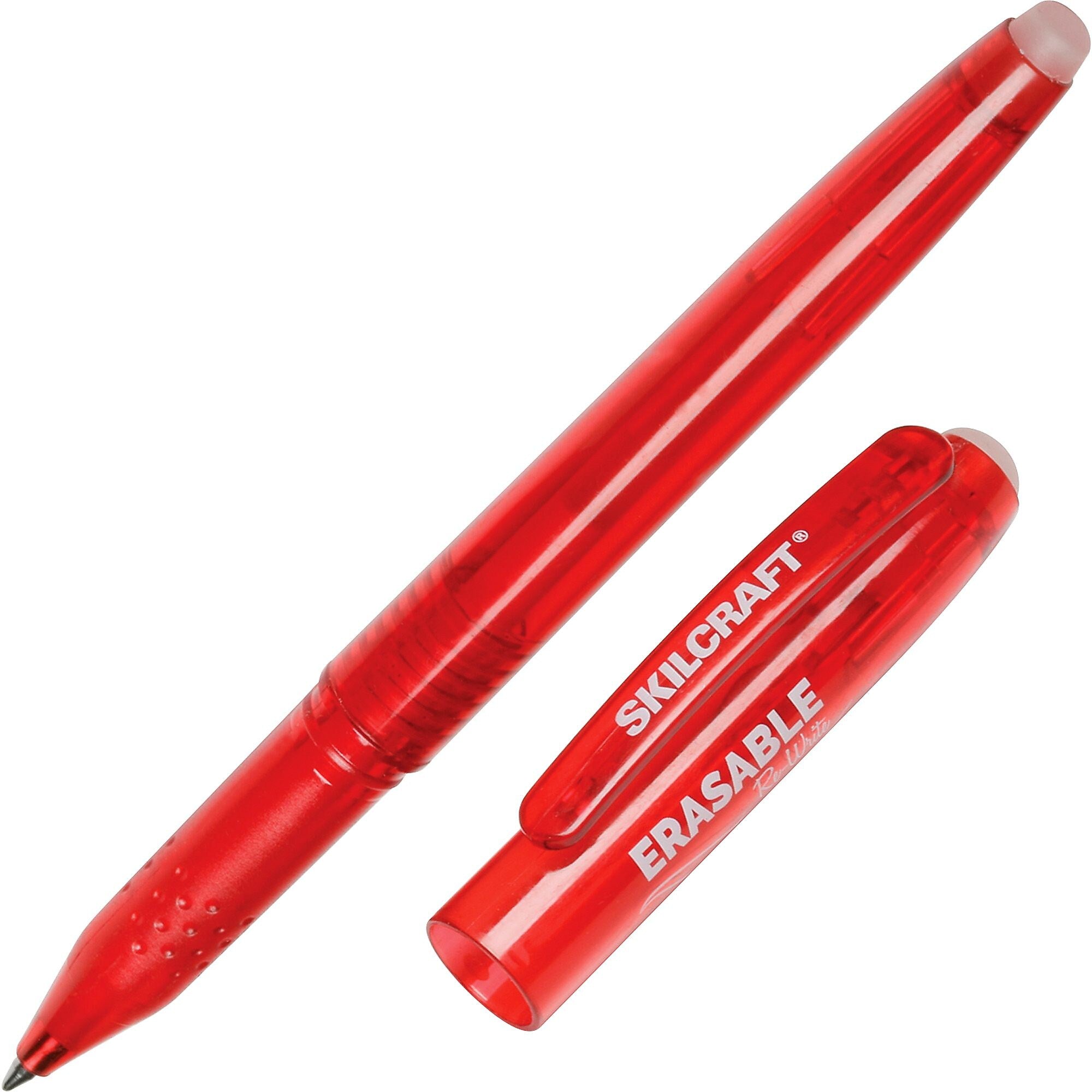 AbilityOne SKILCRAFT Erasable Stick Pen, 0.7 mm Point Size, Red Gel, based Ink, Translucent Barrel, Dozen