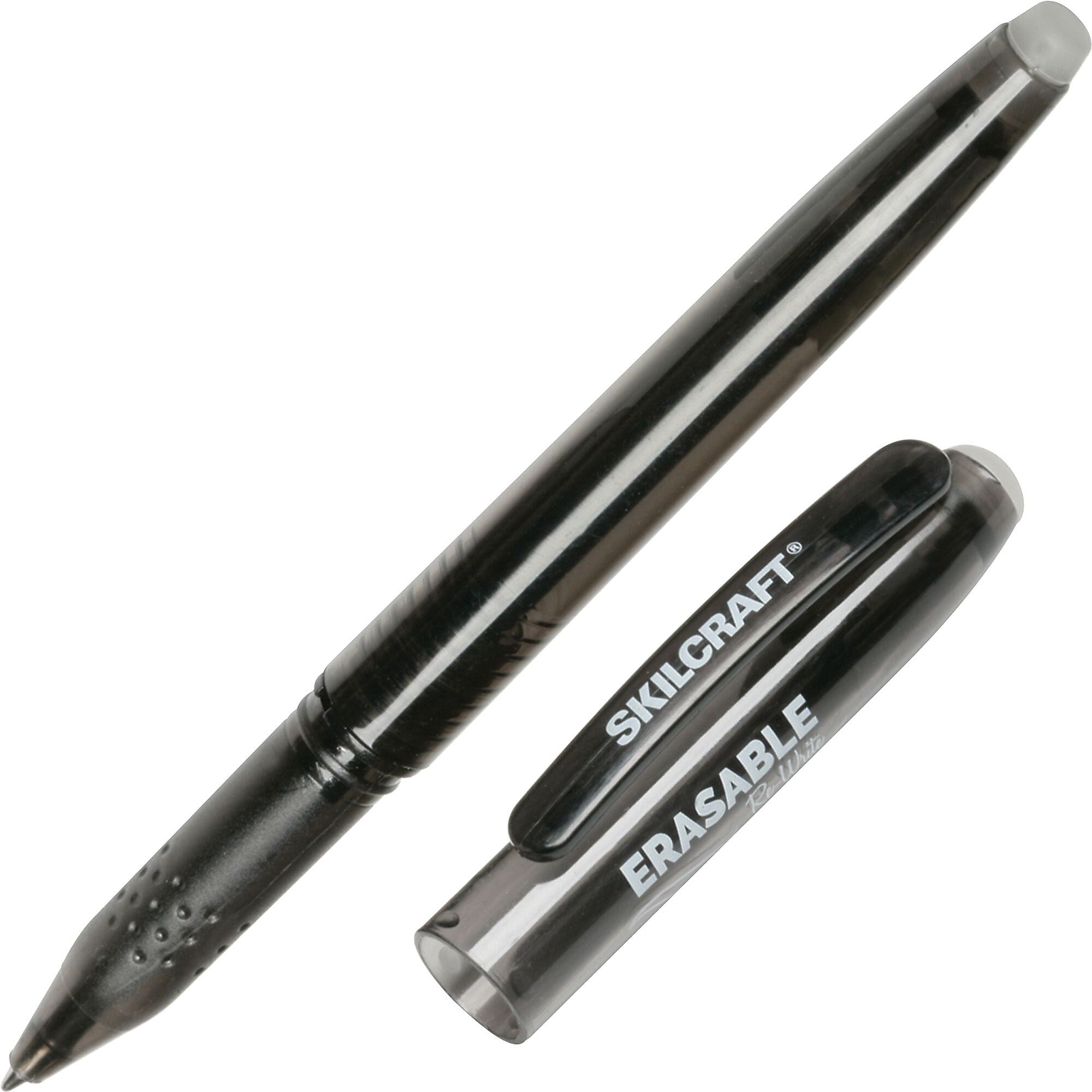 AbilityOne SKILCRAFT Erasable Stick Pen, 0.7 mm Point Size, Black Gel, based Ink, Translucent Barrel, Dozen