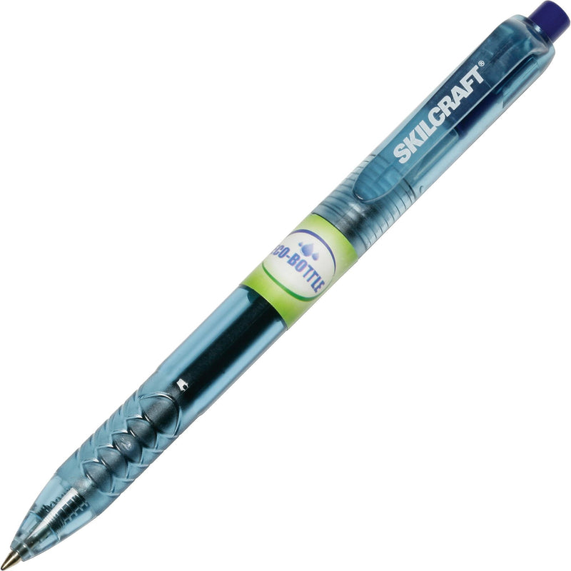 AbilityOne SKILCRAFT Recycled Retractable Gel Pen, 0.7 mm Point Size, Blue Gel, based Ink, Transparent Barrel, Dozen