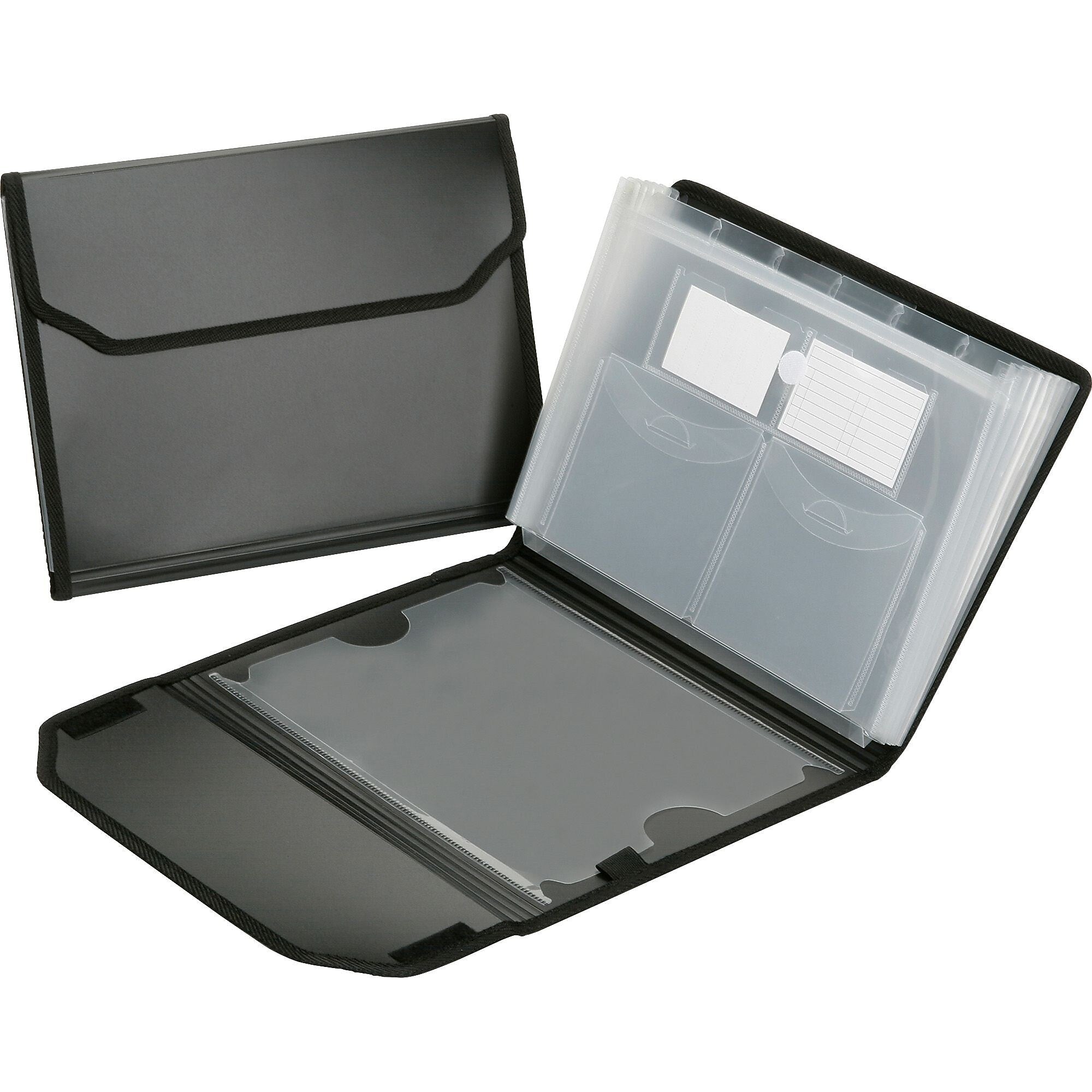 AbilityOne SKILCRAFT 7-tab Poly Expanding File Pocket Folder, Letter, 8 1/2" x 11" Sheet Size, Poly, Black, 1 Each