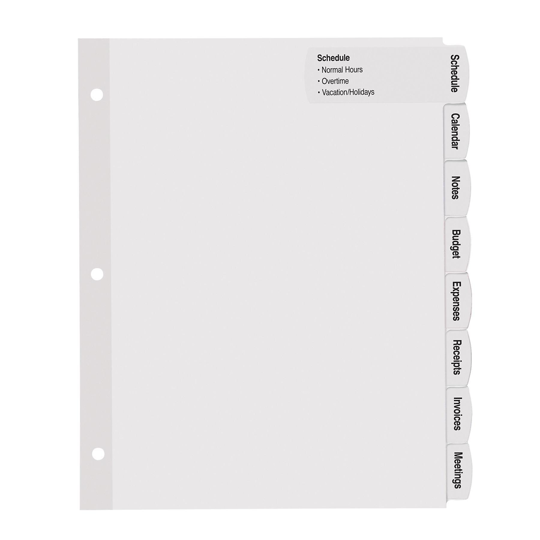 Avery Big Tab Printable Paper Dividers with Large White Labels, 8 Tabs, White, 20 Sets/Pack (14441)