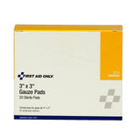 First Aid Only Sterile Gauze Dressing Pads, 12-Ply, 3" x 3", 20/Box (I211)
