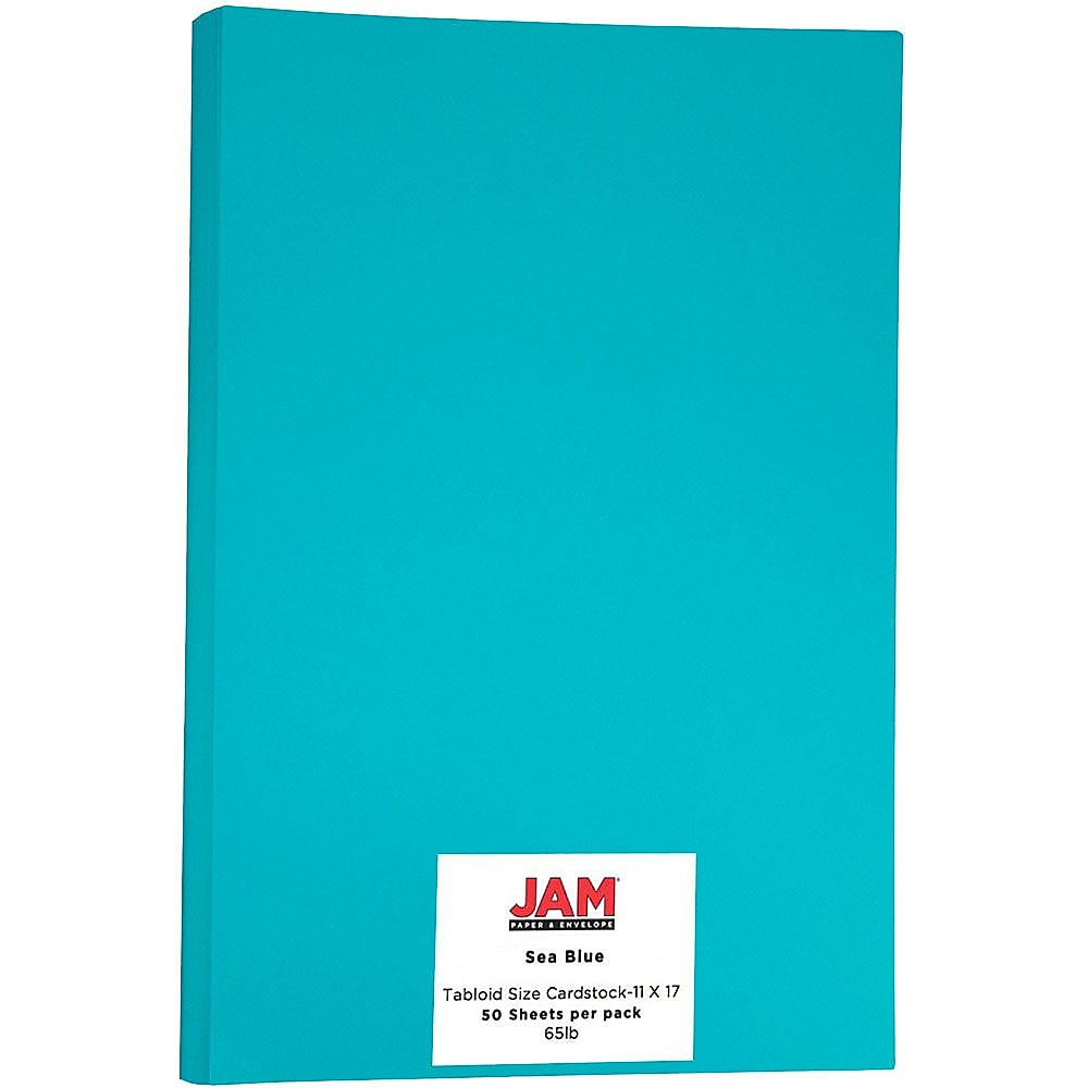 JAM Paper Ledger 65 lb. Cardstock Paper, 11" x 17", Sea Blue, 50 Sheets/Pack (16728482)