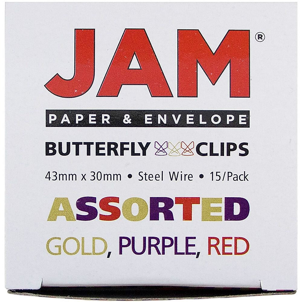 JAM Paper® Colorful Butterfly Paper Clips, Assorted Colors Paperclips, 15/Pack (2210016349)