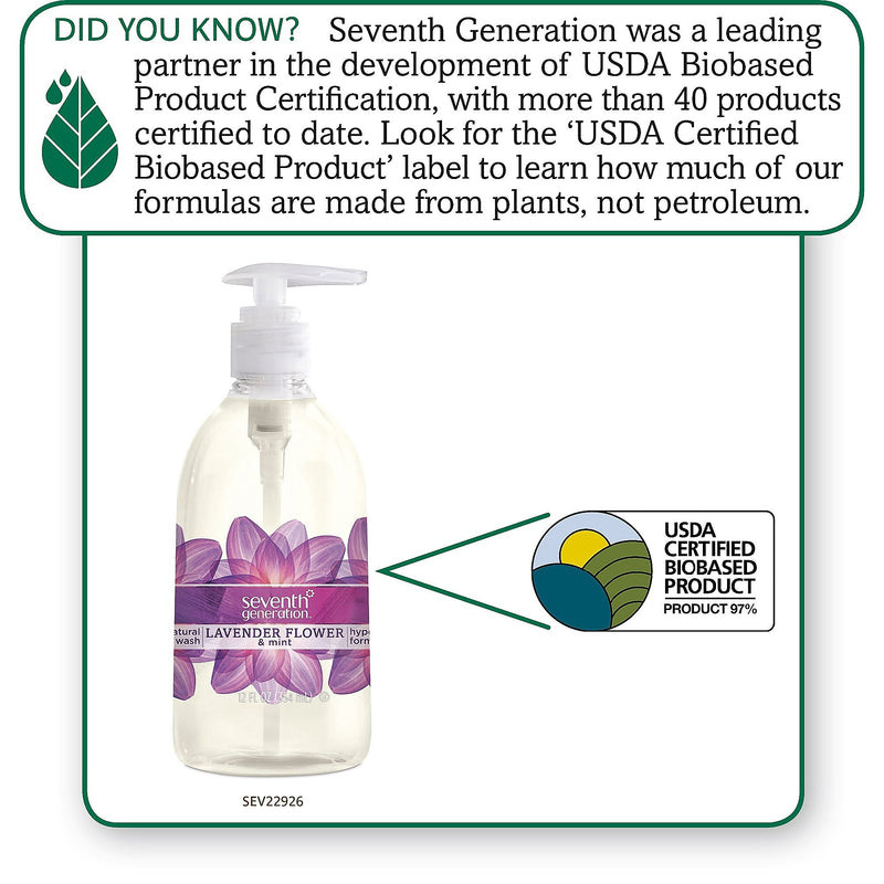 Natural Hand Wash, Lavender Flower & Mint, 12oz, 8/Carton (SEV22926CT)