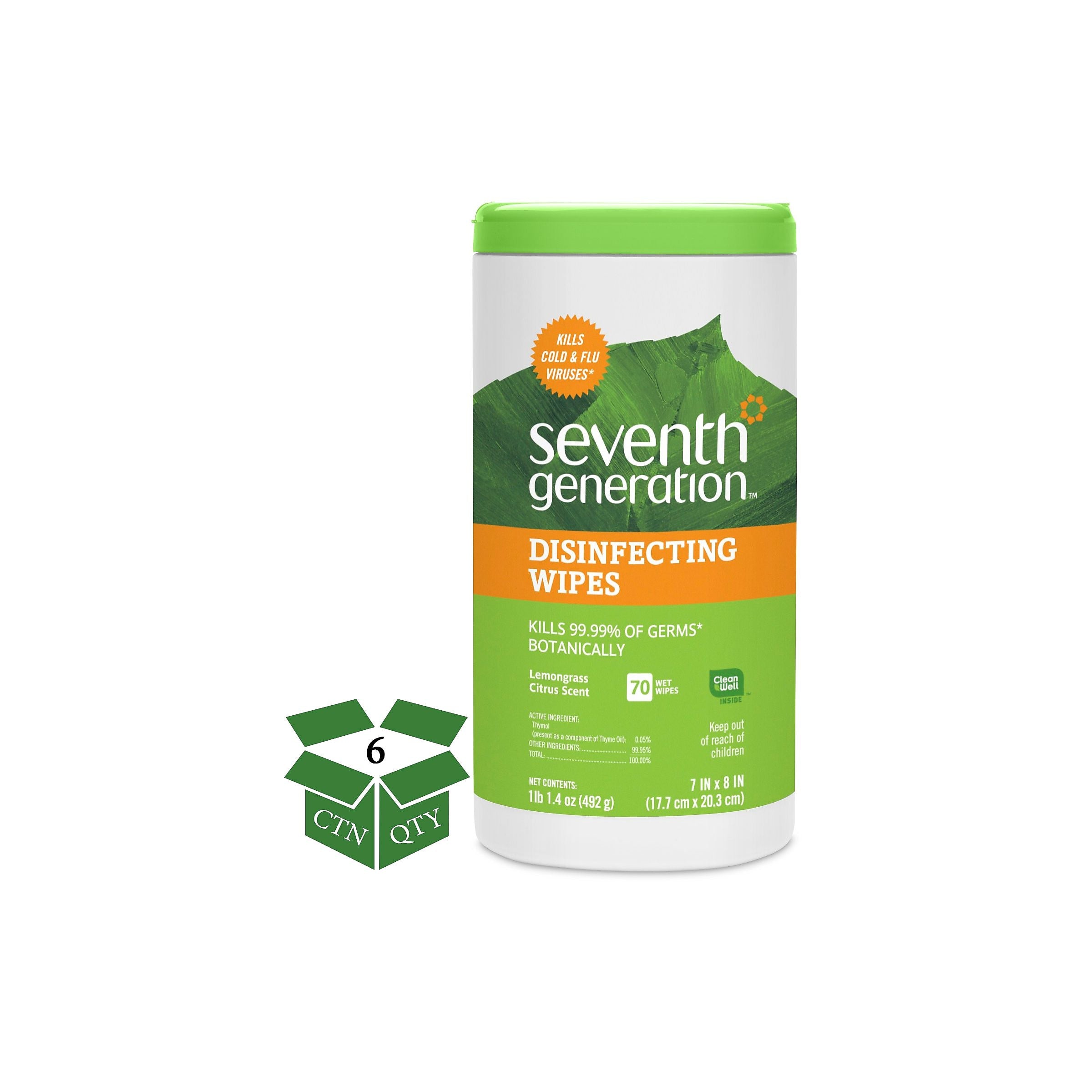 Seventh Generation Disinfecting Wipes, 70 Wipes/Container, 6/Carton (SEV22813CT)
