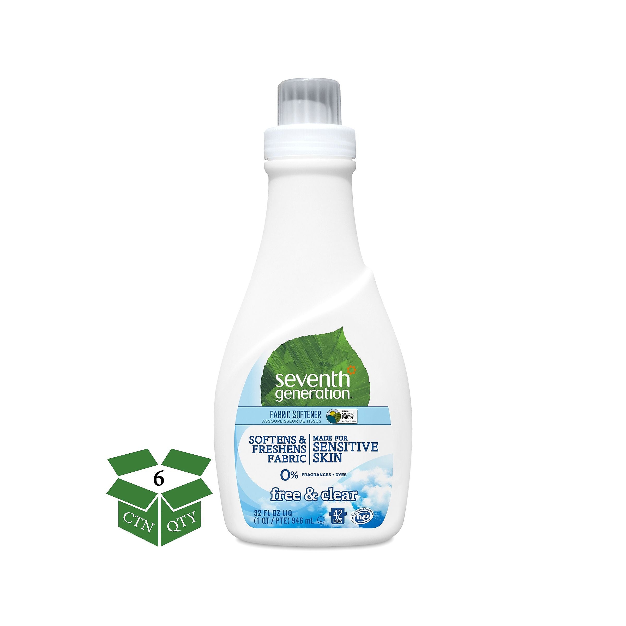 Seventh Generation Fabric Softener, Unscented, 42 Loads, 32 oz., 6/Carton (SEV22833)