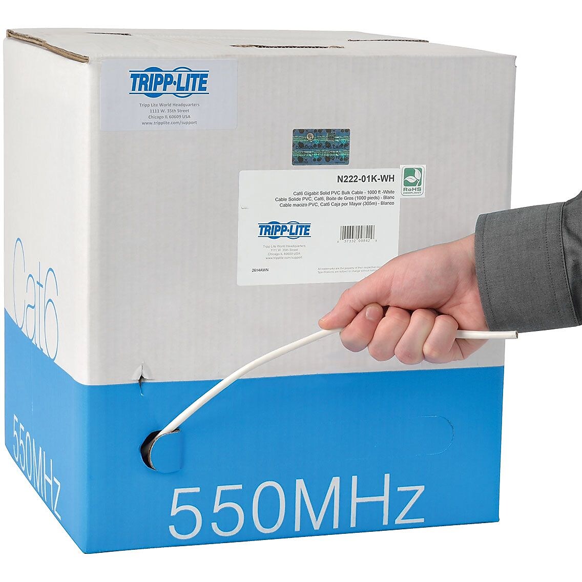 Tripp Lite 1000FT PVC CMR CAT 6 SOLID UTP BULK CABLE White 1000'
