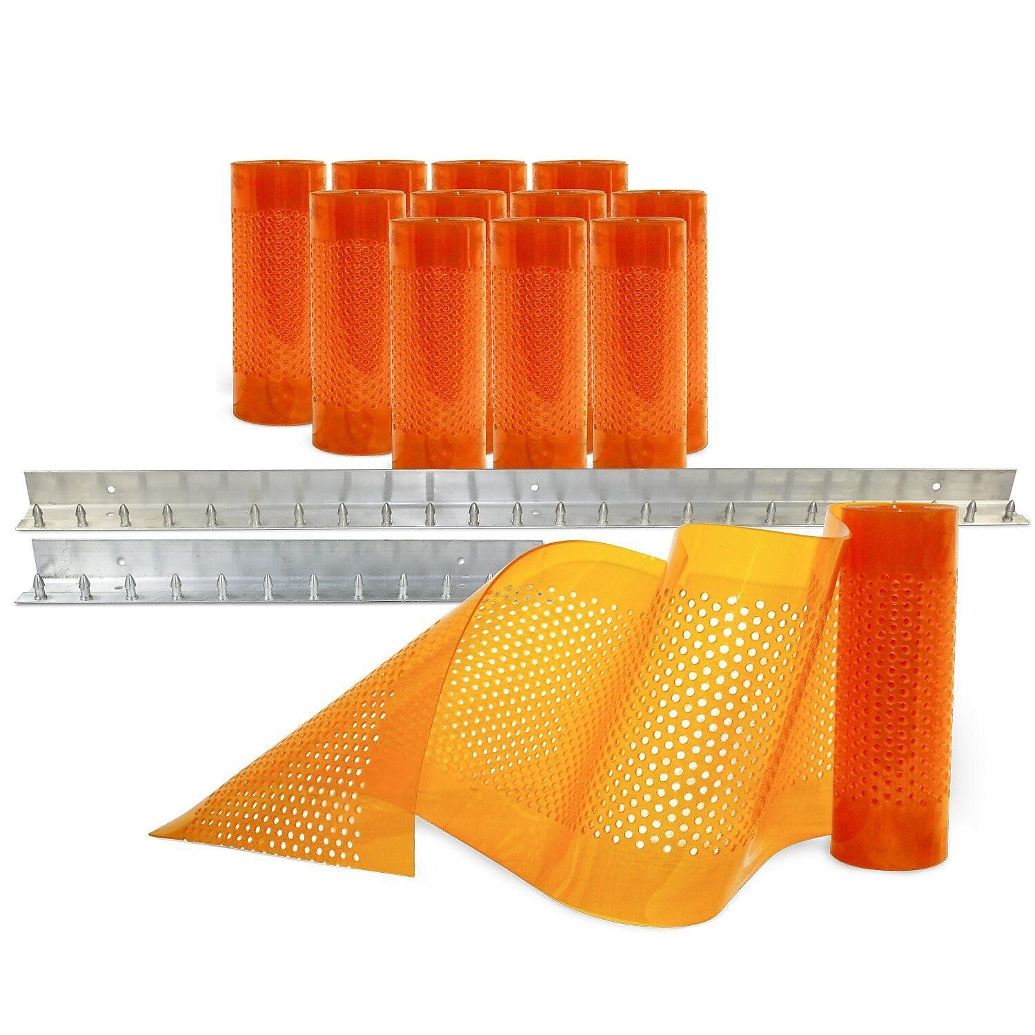 Aleco Clear-Flex II Standard AirStream Perforated PVC Strip Door Kit w/MaxBullet Mounting Hardware, 8"W x 96"H x 0.08"T, Amber