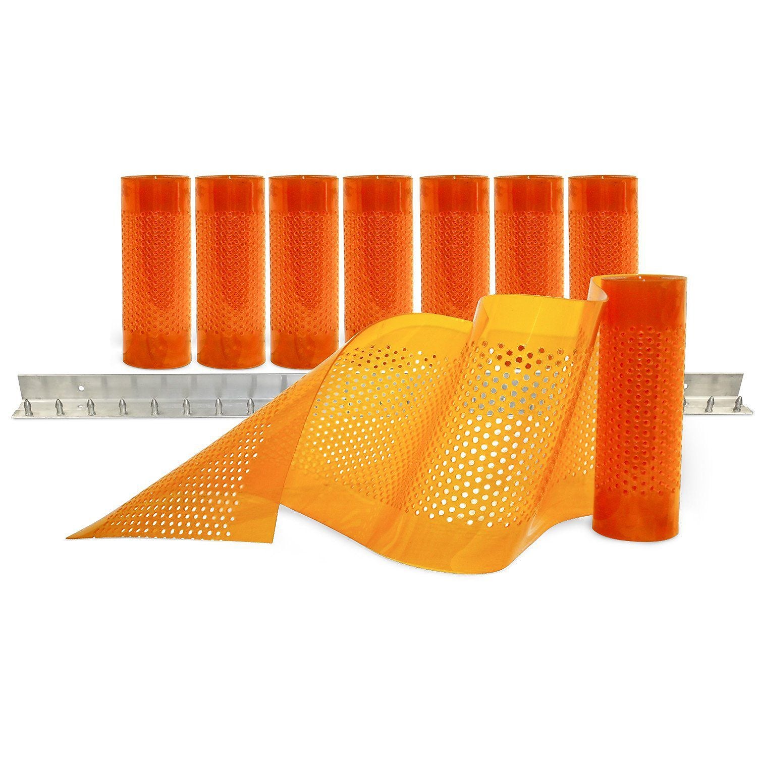 Aleco Clear-Flex II Standard AirStream Perforated PVC Strip Door Kit w/MaxBullet Mounting Hardware, 8"W x 84"H x 0.08"T, Amber