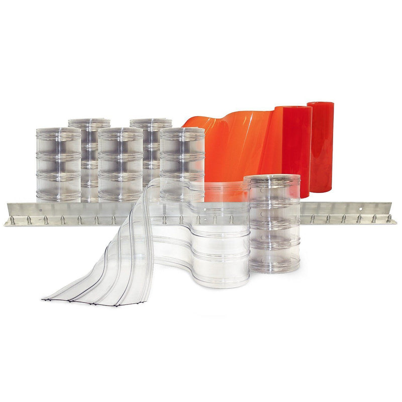Aleco Clear-Flex II Standard Scratch-Guard Ribbed Strip Door Kit w/MaxBullet Mounting Hardware, 8"W x 84"H x 0.08"Thick
