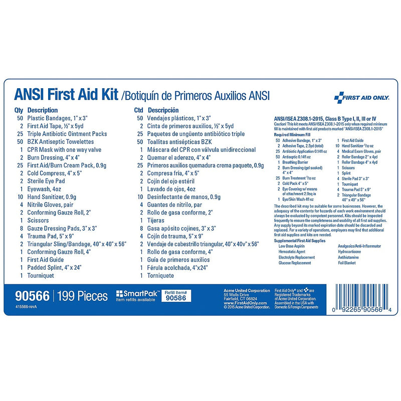 First Aid Only Plastic First Aid Kit, ANSI 2015 Class B, 50 People, 199 Pieces (90566)