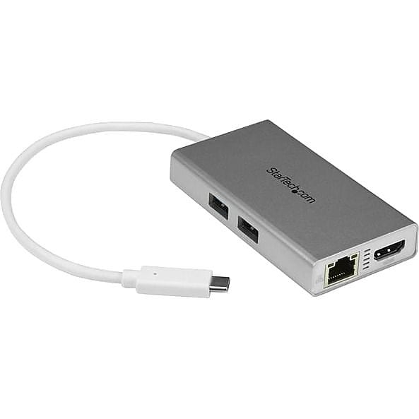 StarTech.com USB-C Multiport Adapter for Laptops, Power Delivery, 4K HDMI, GbE, USB 3.0, Silver & White, Portable USB-C Adapter
