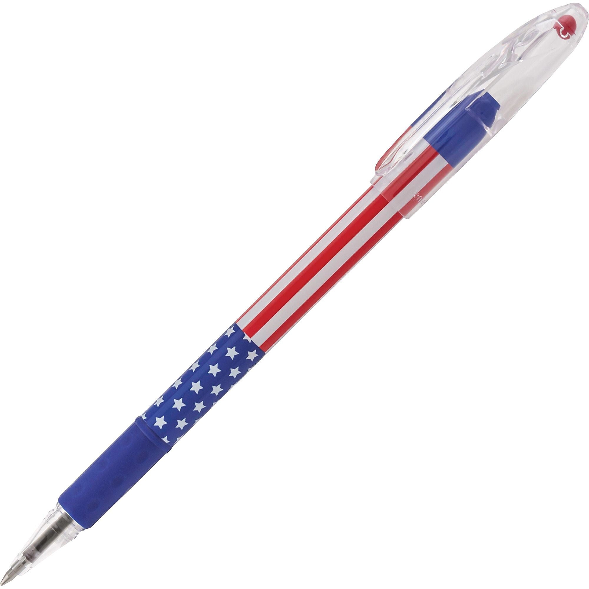 Pentel Arts RSVP Stars/Stripes Edition Ballpoint Pen, 0.7 mm Point Size, Refillable, Red, White, Blue, 12 Dozen