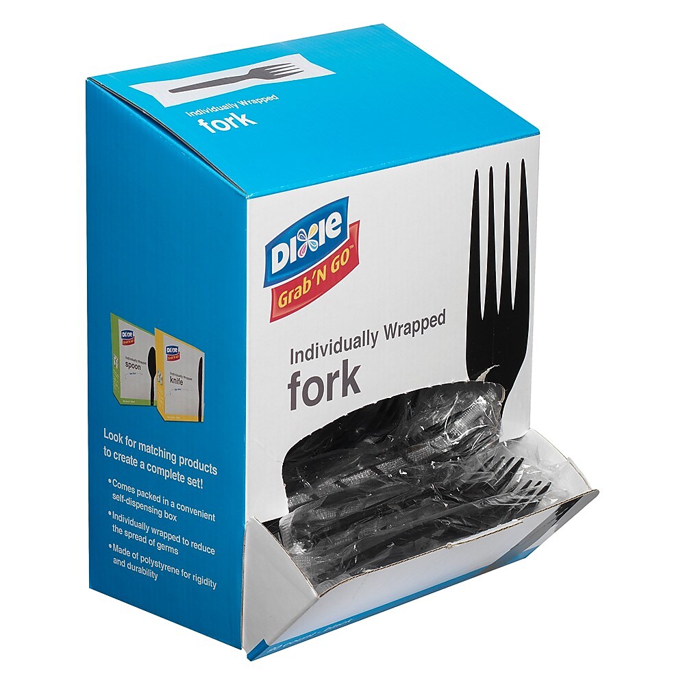 Dixie Grab-n-Go Polystyrene Fork, Medium-Weight, Black, 90/Pack (FM5W540)
