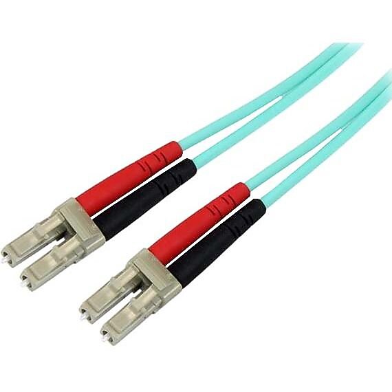 StarTech Aqua OM4 Duplex Multimode Fiber, 1m / 3 ft, 100 Gb, 50/125, OM4 Fiber, LC to LC Fiber Patch Cable