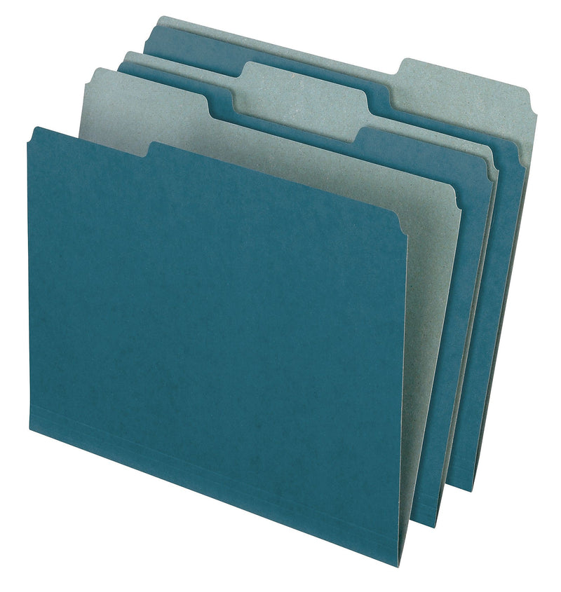 Pendaflex EarthWise Recycled File Folder, 1/3-Cut Tab, Assorted, Letter Size, Blue, 100/Box (04302)