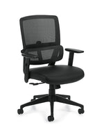 Offices To Go High-Back Mesh/Luxhide Managers Chair, Black, Adjustable Arms (OTG12110B)